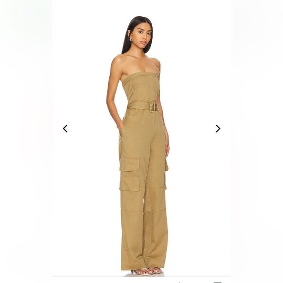 NWT Lovers & Friends Sydney Jumpsuit khaki tan wide leg cargo pants Revolve S - Picture 2 of 13